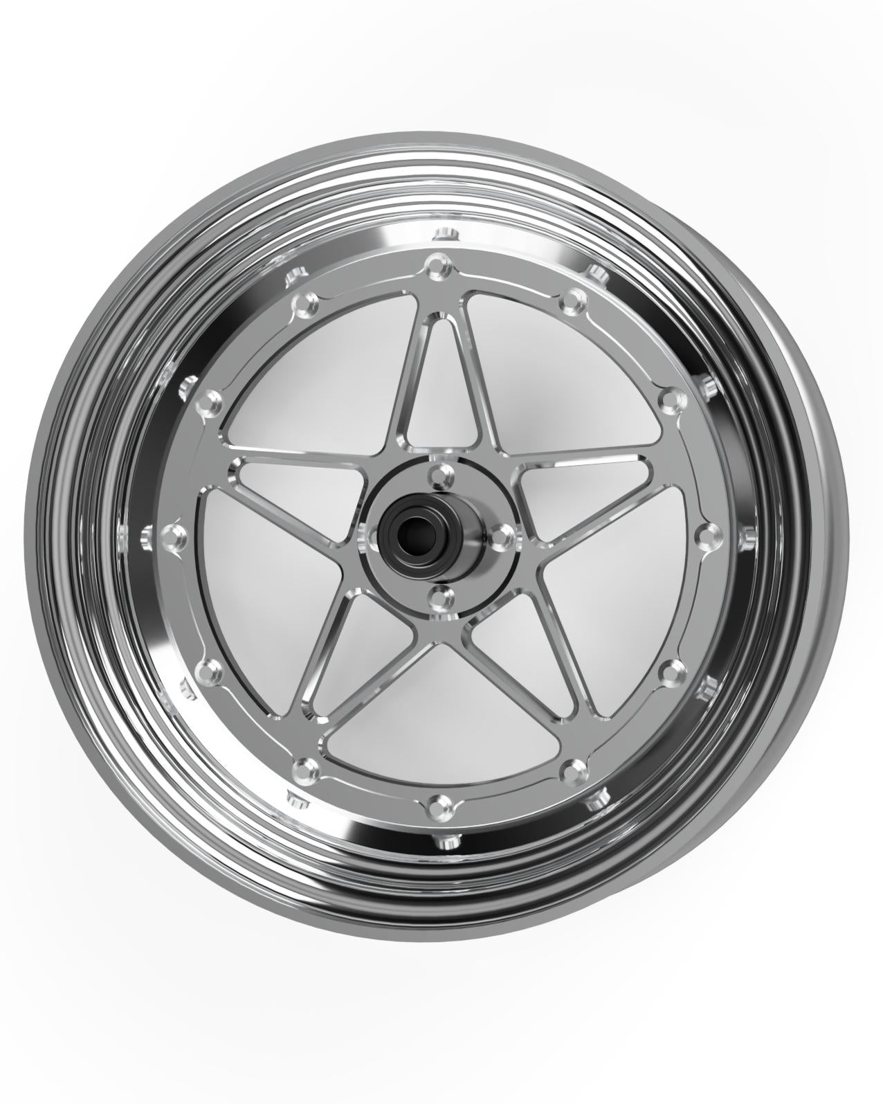 Chrome motorcycle wheel on a white background