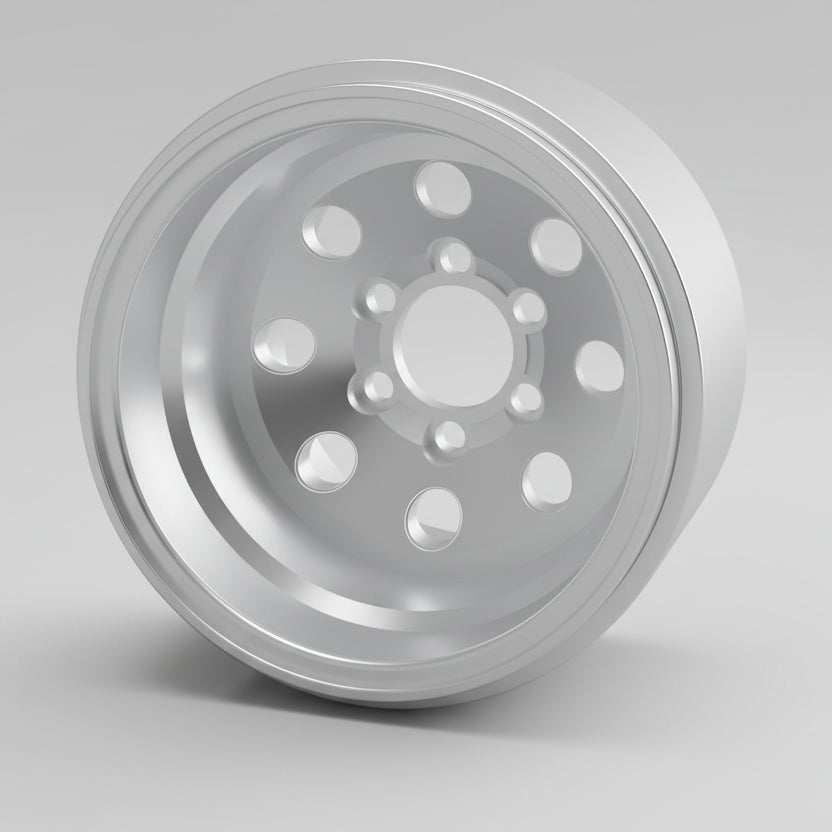 Silver alloy wheel rim on a white background