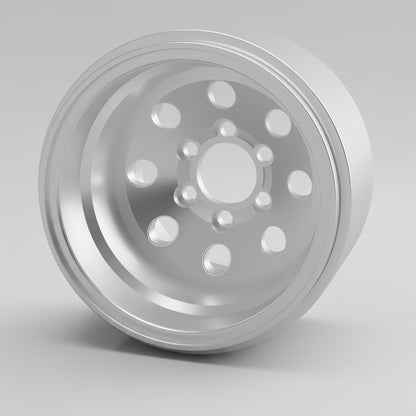 Silver alloy wheel rim on a white background